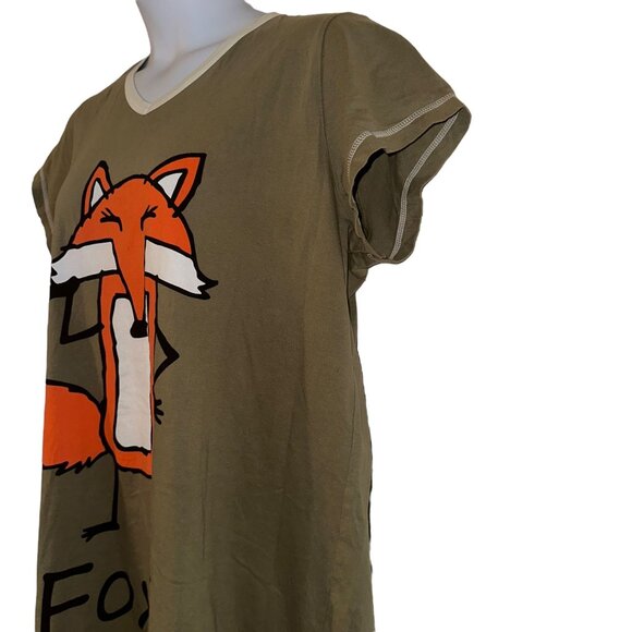 Lazy One Foxy Night Shirt Gown Womens L XL Pajamas Fox Green Knit PJs Zion - Picture 5 of 10